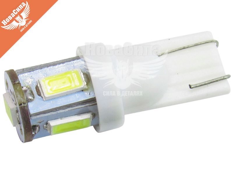 Лампочка без цоколя LED T10_W5W SMD біла 5-діодів 12V W2.1x9.5d (Solar) (упак.-10шт.) (LS284_P)