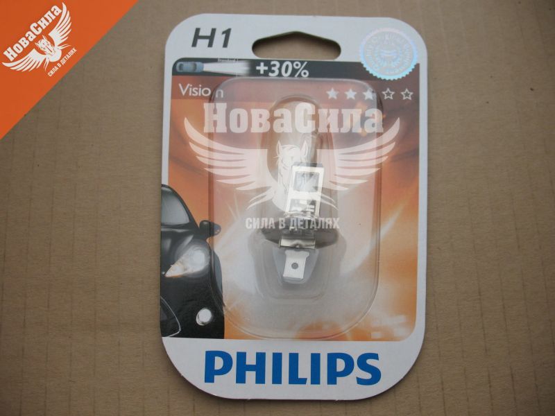 Лампочка галогенна H1 P14.5s 12V-55Вт (Philips) +30 (Vision) blister (12258PRB1)