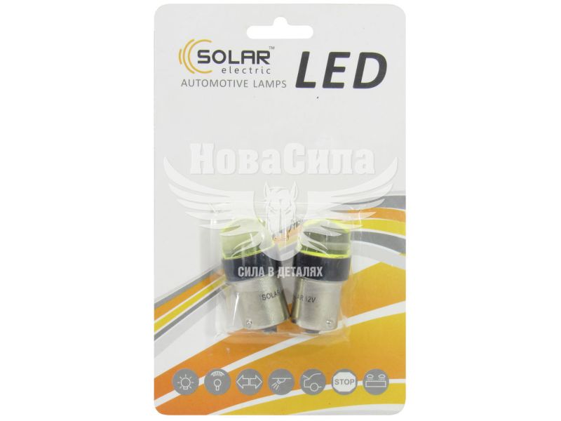 Лампочка 1-но конт. черешня біла LED COB 12V 1-діод 100lm. P21W BA15s (Solar) (к-т.-2шт.) (LC345_B2)