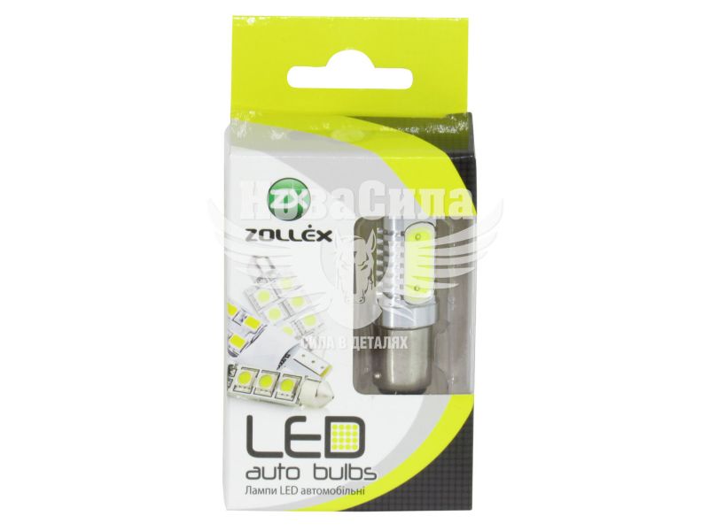 Лампочка 2-ох конт. груша біла LED SMD 12V 4-діоди P21/5W BAY15d (Zollex) (к-т.-2шт.) (S0924)