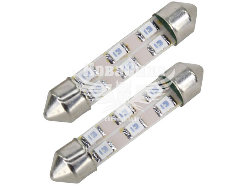 Лампочка 2-ох цокольна LED T11_C8W SMD зелена 6-діодів 12V-0,7Вт SV8.5-8 41мм. (Futura) (к-т.-2шт.) (80413)
