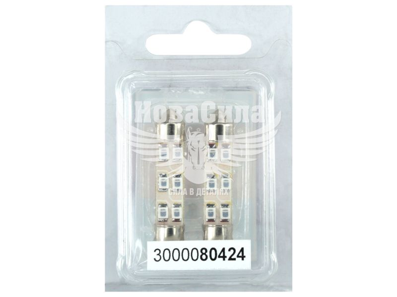 Лампочка 2-ох цокольна LED T11_C8W SMD червона 6-діодів 24V-0,7Вт SV8.5-8 41мм. (Futura) (к-т.-2шт.) (80424)