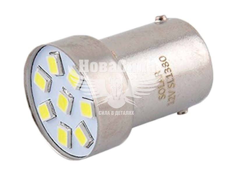 Лампочка 1-но конт. груша біла LED SMD 12V 8-діодів G18.5 BA15s (Solar) (к-т.-2шт.) (SL1380)