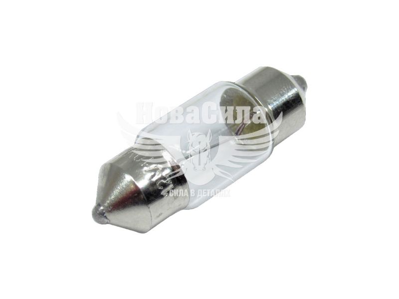 Лампочка 2-ох цокольна C10W біла 12V-10Вт SV8.5-8 31мм. (Solar) (упак.-10шт.) (1259)