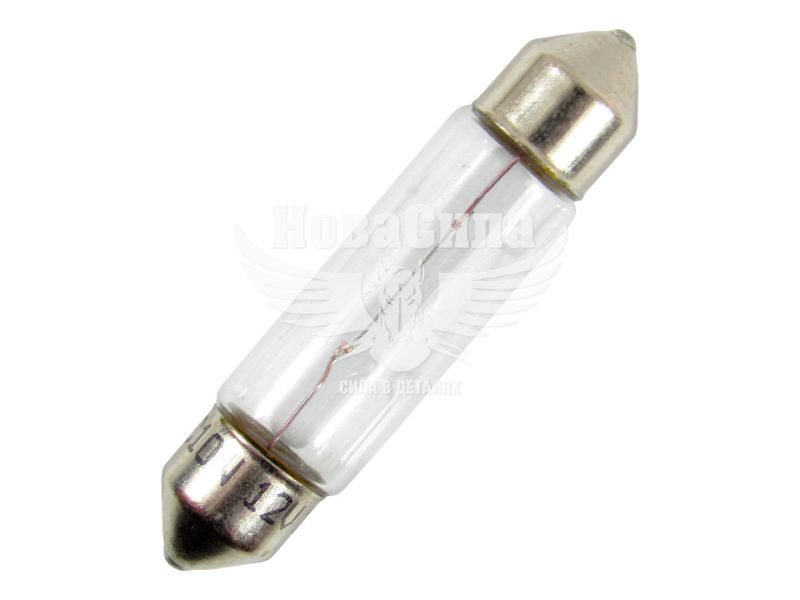 Лампочка 2-ох цокольна C10W біла 12V-10Вт SV8.5-8 41мм. (Brevia) (упак.-10шт.) (12317C)