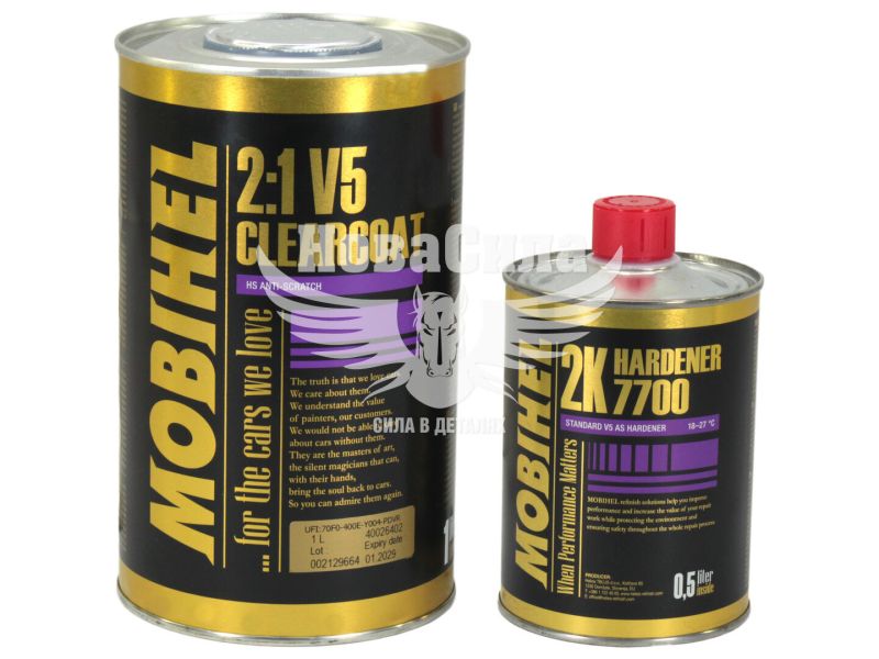 Лак акриловий (HELIOS Mobihel) V5 AS 1л.+ затверджувач 7700 0,5л. 2:1 (2К-2:1 / 2К-7700)