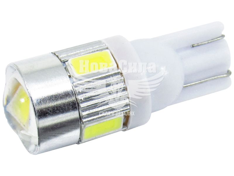 Лампочка без цоколя LED T10_W5W SMD біла 6-діодів 12V W2.1x9.5d (Solar) (упак.-10шт.) (LS285_P)