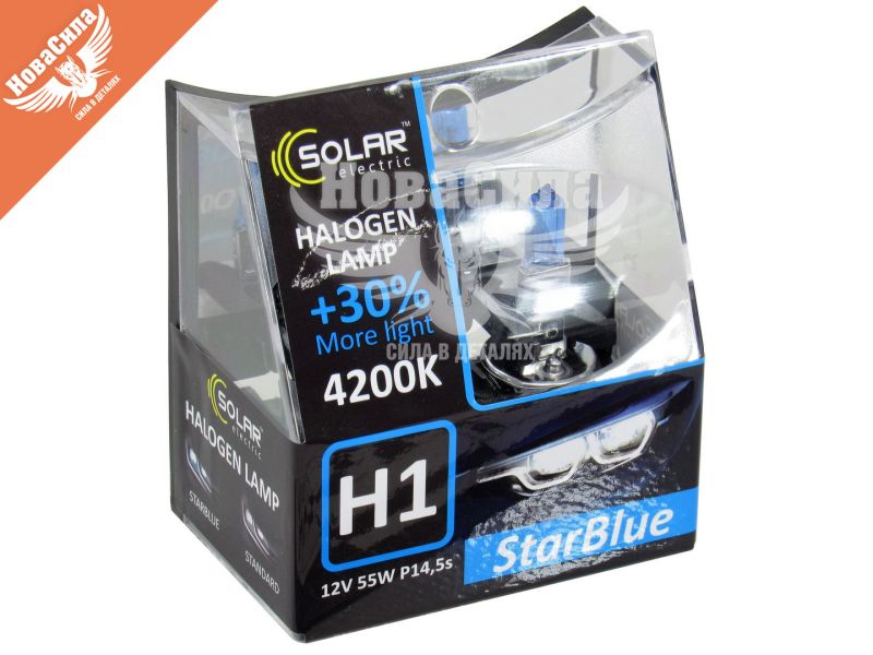Лампочка галогенна H1 P14.5s 12V-55Вт (Solar) 4200K (Star Blue) (кт.2шт) (1241S2)