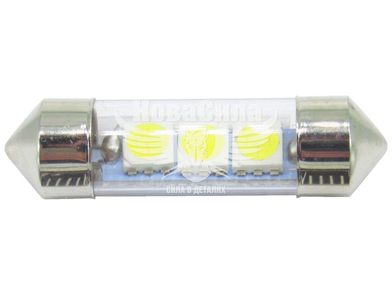 Лампочка 2-ох цокольна LED T11_C5W SMD біла 3-діоди 12V-5Вт SV8.5-8 36мм. (Solar) (упак.-10шт. ) (LS254_P)