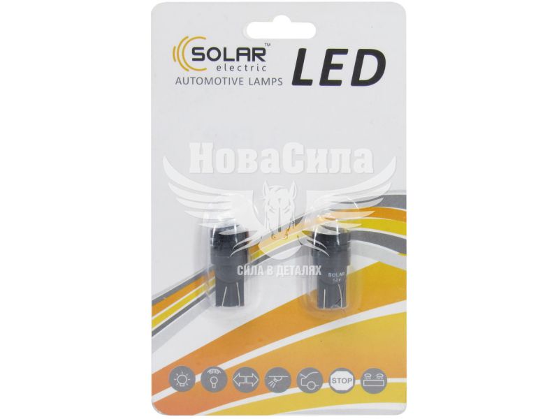 Лампочка без цоколя LED T10_0.5W SMD біла 1-діод 12V W2.1x9.5d (Solar) (к-т.-2шт.) (LS289_B2)