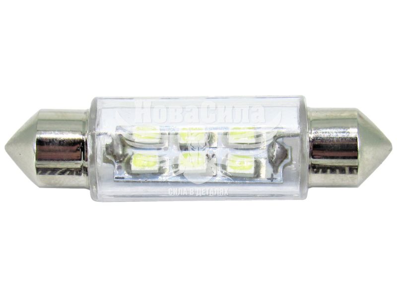 Лампочка 2-ох цокольна LED T11_C5W SMD біла 6-діодів 12V-5Вт SV8.5-8 39мм. (Solar) (упак.-10шт.) (LS276_P)