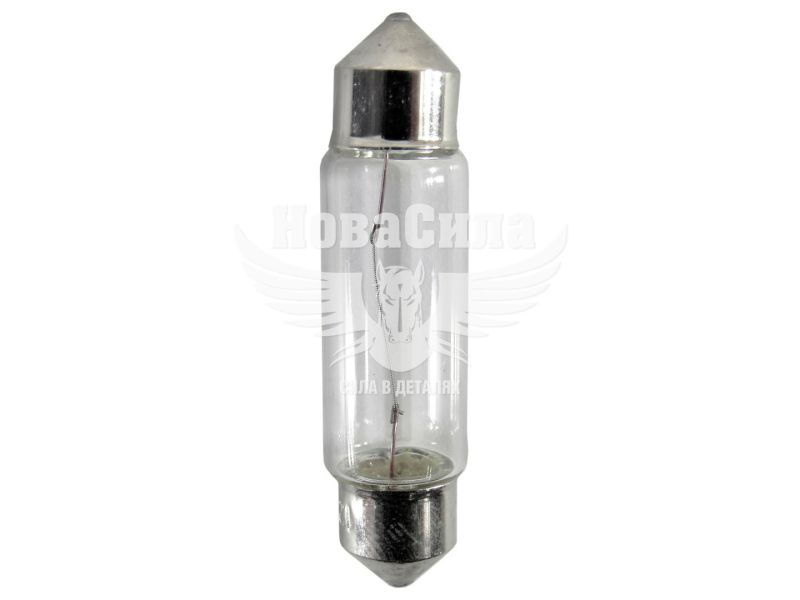 Лампочка 2-ох цокольна C10W біла 12V-10Вт SV8.5-8 41мм. (Solar) (упак.-10шт.) (1261)