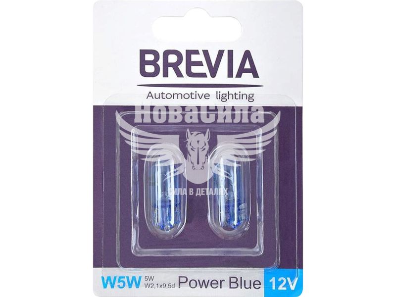 Лампочка без цоколя W5W синя 12V-5Вт W2.1x9.5d (Brevia) (Power Blue) (к-т. 2шт.) (12328B2)