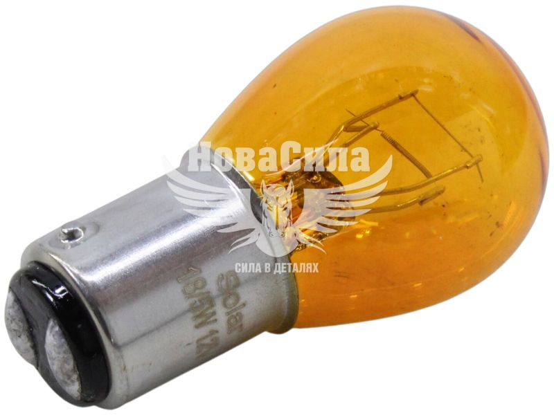 Лампочка 2-ох конт. груша жовта 12V-21/5Вт P21/5W BAY15d (Solar) (упак.-10шт.)