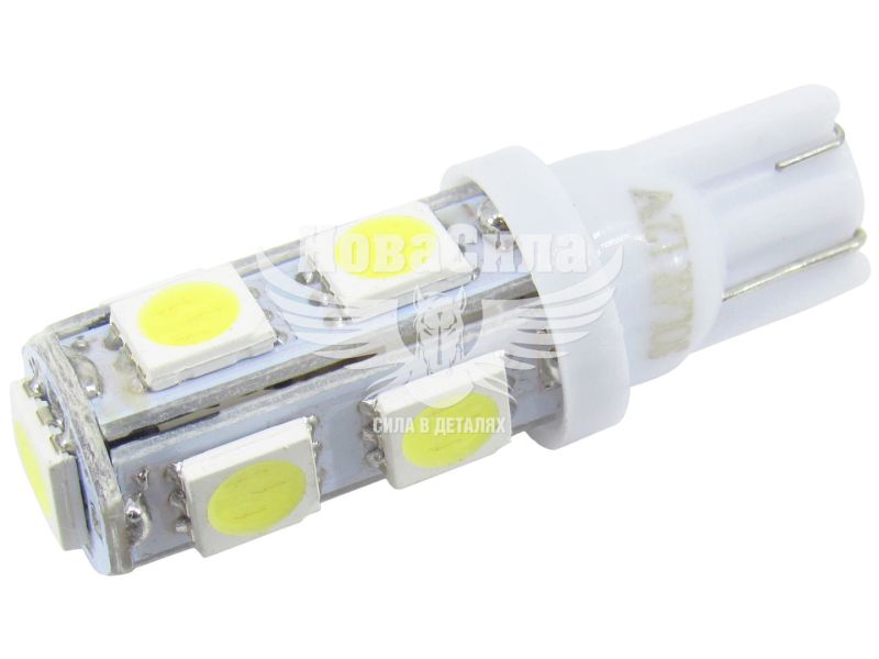Лампочка без цоколя LED T10_W5W SMD біла 9-діодів 12V W2.1x9.5d (Solar) (упак.-10шт.) (LS277_P)
