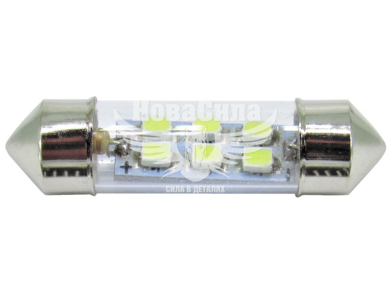 Лампочка 2-ох цокольна LED T11_C5W SMD біла 6-діодів 12V-5Вт SV8.5-8 36мм. (Solar) (упак.-10шт.) (LS275_P)