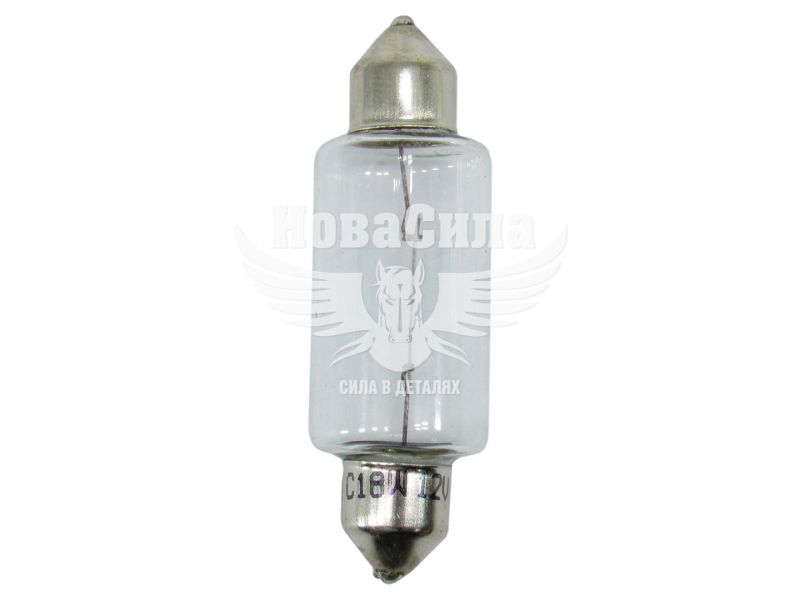 Лампочка 2-ох цокольна C18W біла 12V-18Вт SV8.5-8 44мм. (Brevia) (упак.-10шт.) (12318C)