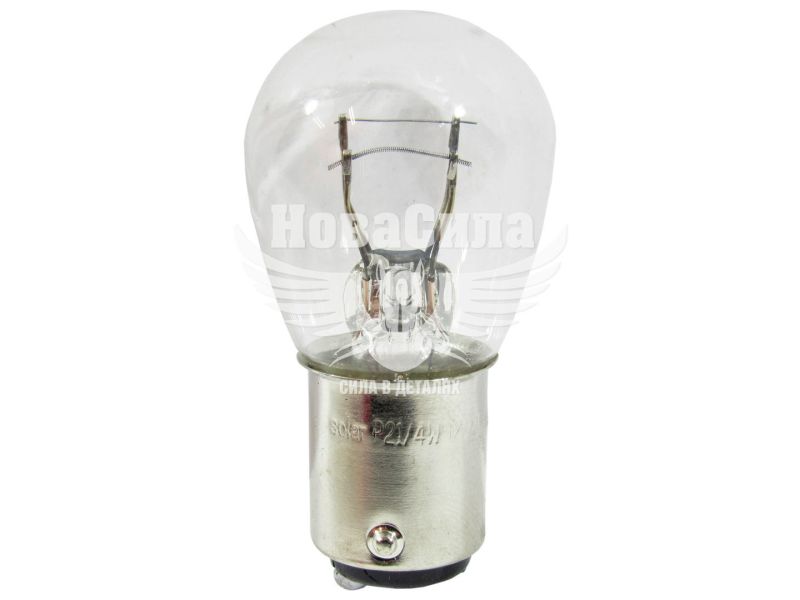 Лампочка 2-ох конт. груша біла 12V-21/4Вт P21/4W BAZ15d (Solar) (упак.-10шт.) (1253)