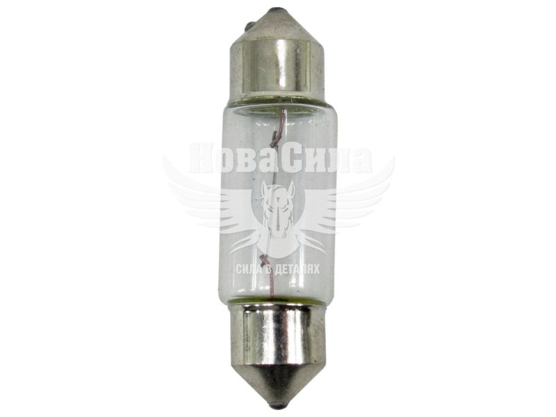Лампочка 2-ох цокольна C10W біла 12V-10Вт SV8.5-8 37мм. (Solar) (упак.-10шт.) (1258)