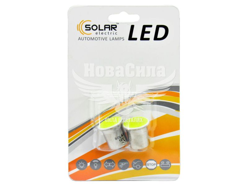 Лампочка 1-но конт. черешня біла LED COB 12V 1-діод P21W BA15s (Solar) (к-т.-2шт.) (LC332_B2)