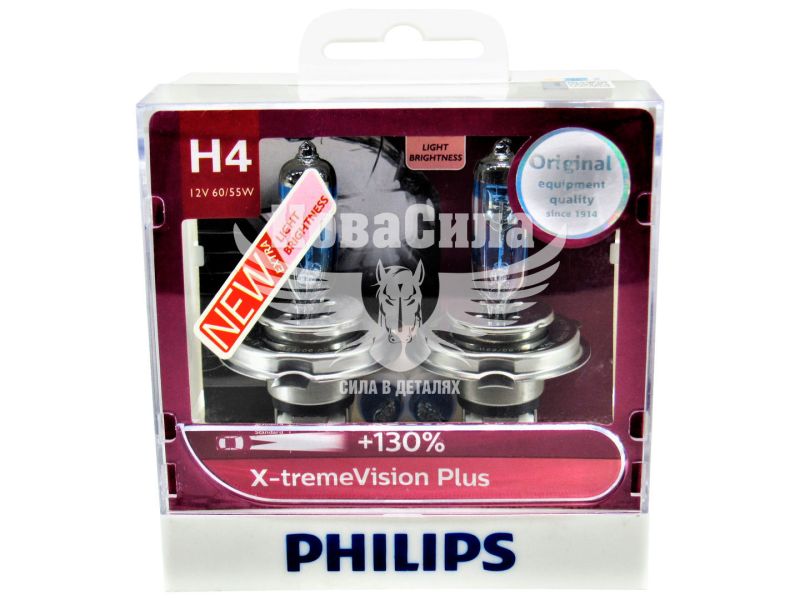 Лампочка галогенна H4 P43t 12V-60/55Вт (Philips копія) +130 (X-treme Vision) (кт. 2шт.) (12342XV+S2)