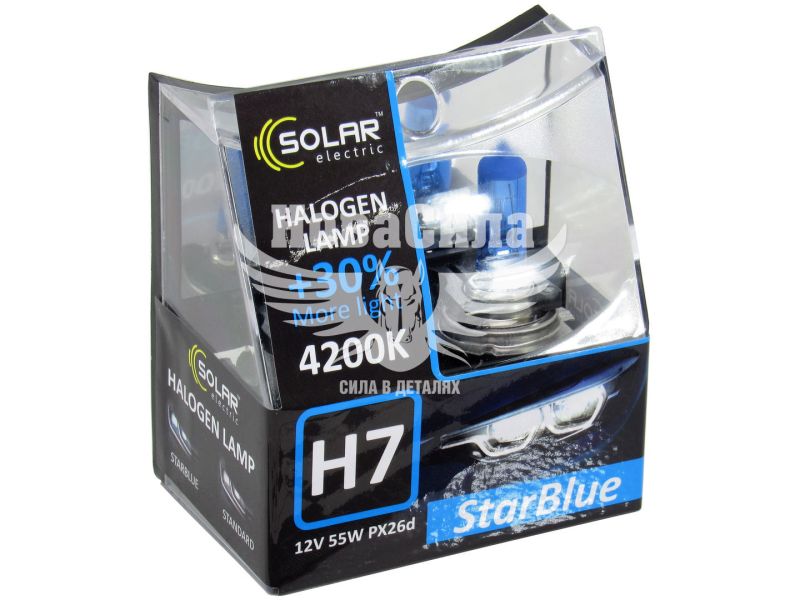 Лампочка галогенна H7 PX26d 12V-55Вт (Solar) 4200K (Star Blue) (кт. 2шт) (1247S2)