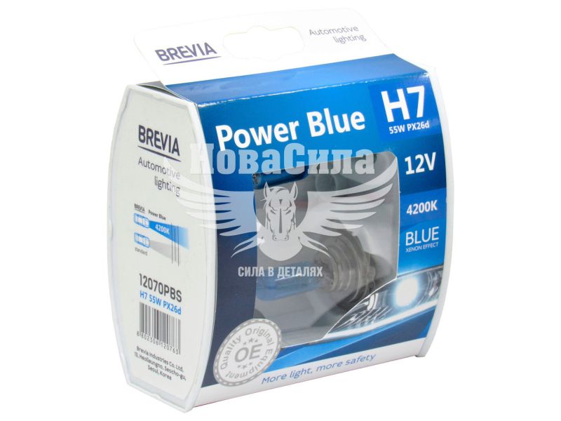 Лампочка галогенна H7 PX26d 12V-55Вт (Brevia) 4200K (Power Blue) (кт. 2шт.) (12070PBS)
