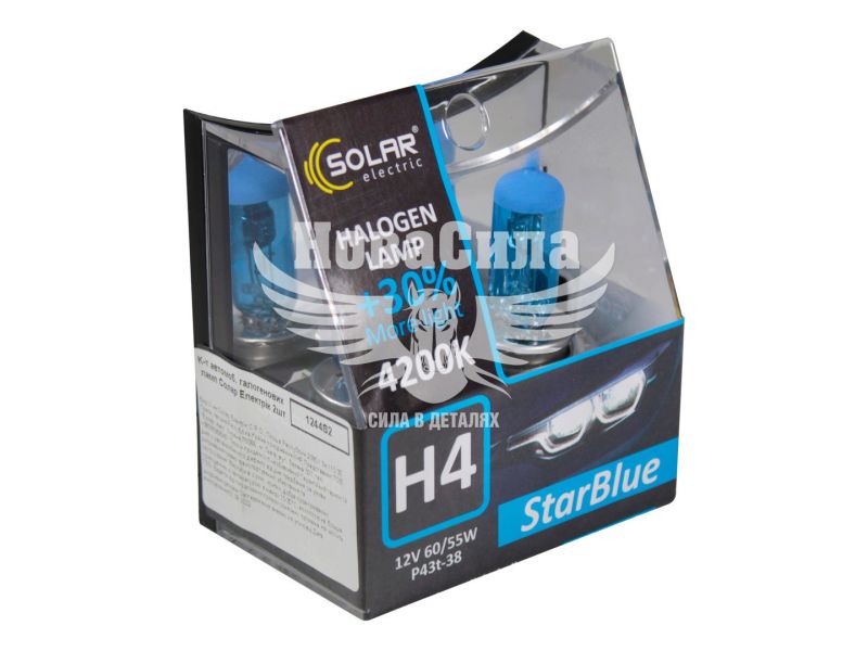 Лампочка галогенна H4 P43t 12V-60/55Вт (Solar) 4200K (Star Blue) (кт. 2шт) (1244S2)