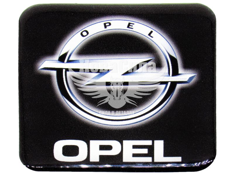 Наклейка з написом Opel (чорне тло) (силікон) 7х7 (71-64)