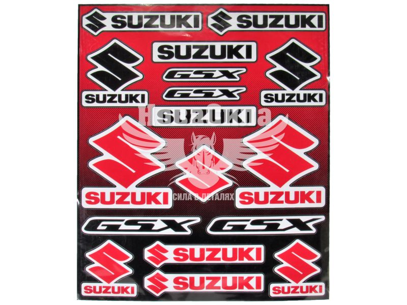 Наклейка (планшет) для мото Suzuki кт.-17шт. 29х24,5 червона (9-88)
