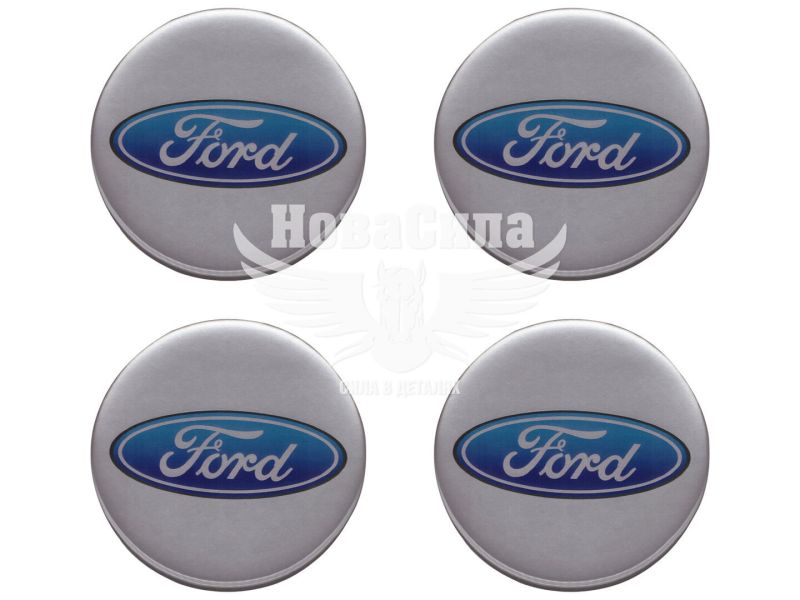 Наклейка Ford на ковпаки (силікон) срібна діам. 5х5 (67-88)