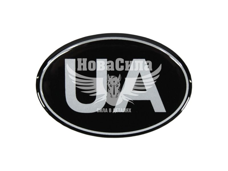 Наклейка UA (овал чорне тло) (силікон) 6,7х4,6 (68-31)