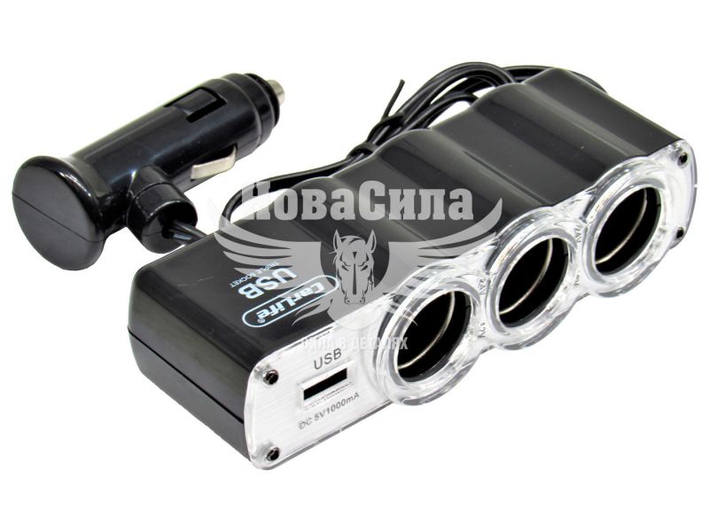Розгалужувач прикурювача 3в1+USB+подовж. (CarLife) (12V, 5A) (CS301)
