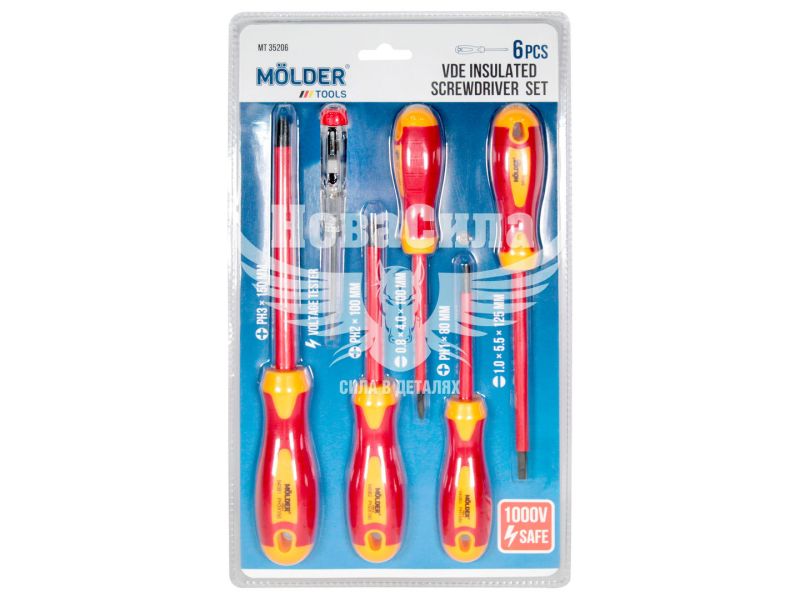 Викрутка (набір) (Molder Tools) кт. 6шт. -/+ діелектричні VDE 1000 В (MT35206)