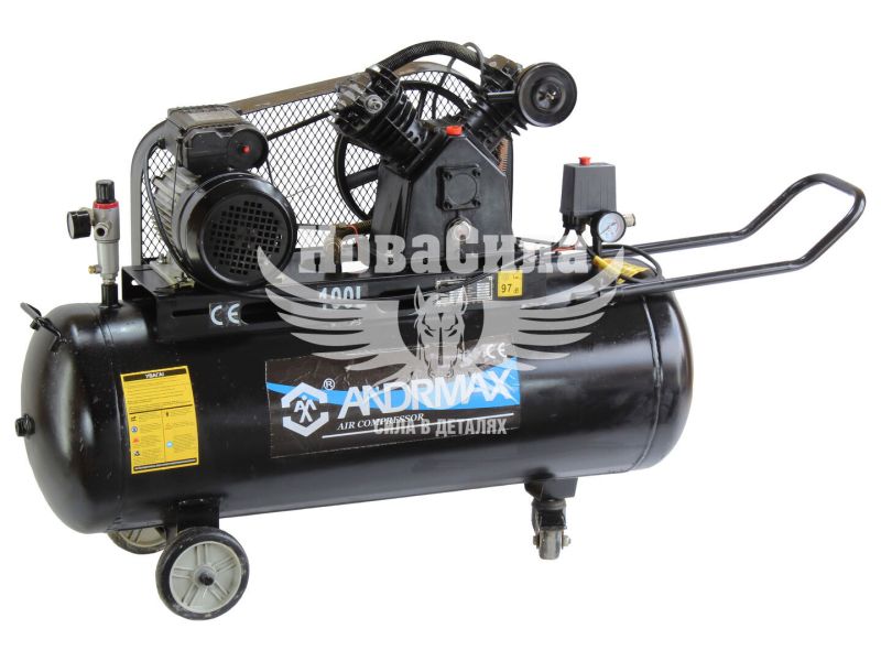 Компресор стаціонарний (Andrmax) (2-х цил.) 4HP.- 2,2кВт.- 8атм.- 250л/хв.- 100л.- 68кг. (уцінка) (V-100250S)