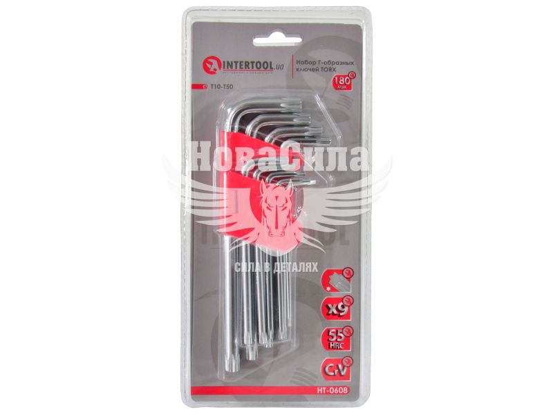Набір зірочок Г-подібних ключів TORX (Intertool) Cr-V, T10-T50, 55HRC (HT-0608)