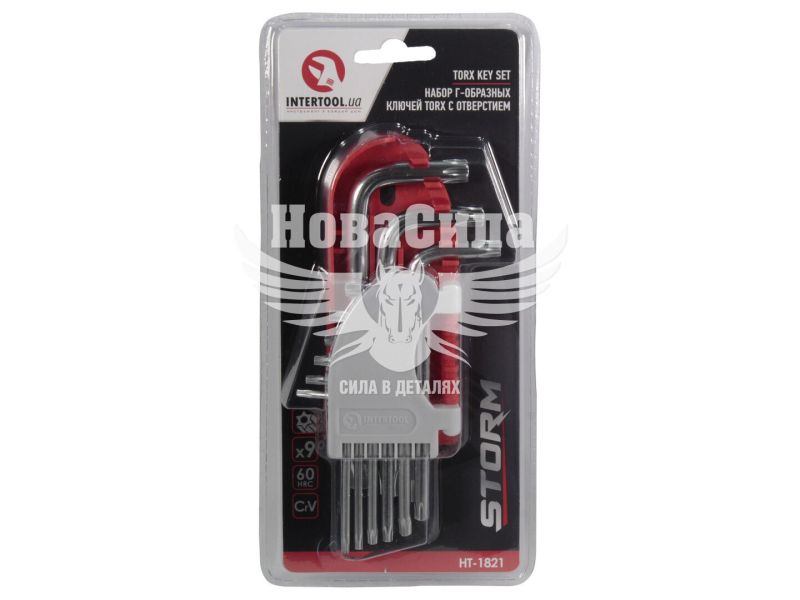 Набір зірочок Г-подібних ключів TORX (Intertool) Cr-V, T10-T50, 58-62HRC (HT-1821)