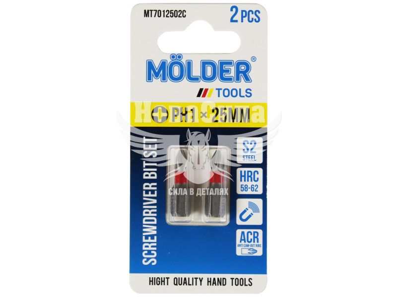 Насадка для викрутки PH1 25мм. (Molder Tools) 2шт. кольорове маркування S2 (біта) (MT7012502C)