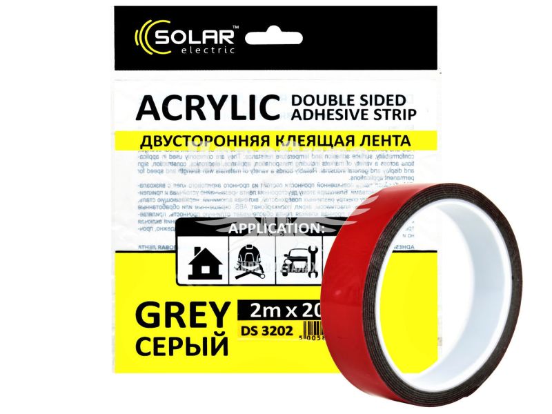 Скотч двохстор. 20мм. 2м. (Solar) Acrylic (сірий підс.) (DS3202)