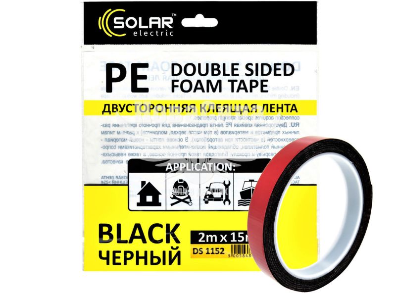 Скотч двохстор. 15мм. 2м. (Solar) (чорний) (DS1152)