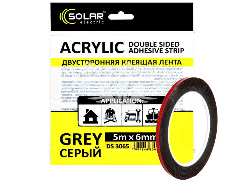 Скотч двохстор. 6мм. 5м. (Solar) Acrylic (сірий підс.) (DS3065)