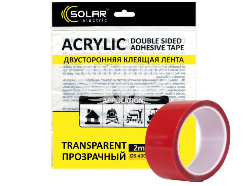 Скотч двохстор. 30мм. 2м. (Solar) Acrylic (прозорий підс.) (DS4302)