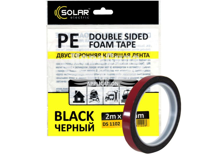 Скотч двохстор. 10мм. 2м. (Solar) (чорний) (DS1102)