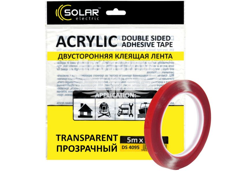 Скотч двохстор. 9мм. 5м. (Solar) Acrylic (прозорий підс.) (DS4095)