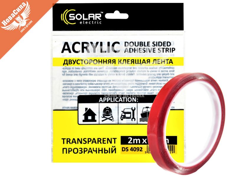Скотч двохстор. 9мм. 2м. (Solar) Acrylic (прозорий підс.) (DS4092)