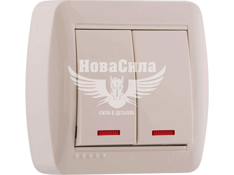 Вимикач подвійний Lezard Demet з підсвіткою, крем (711-0300-112)