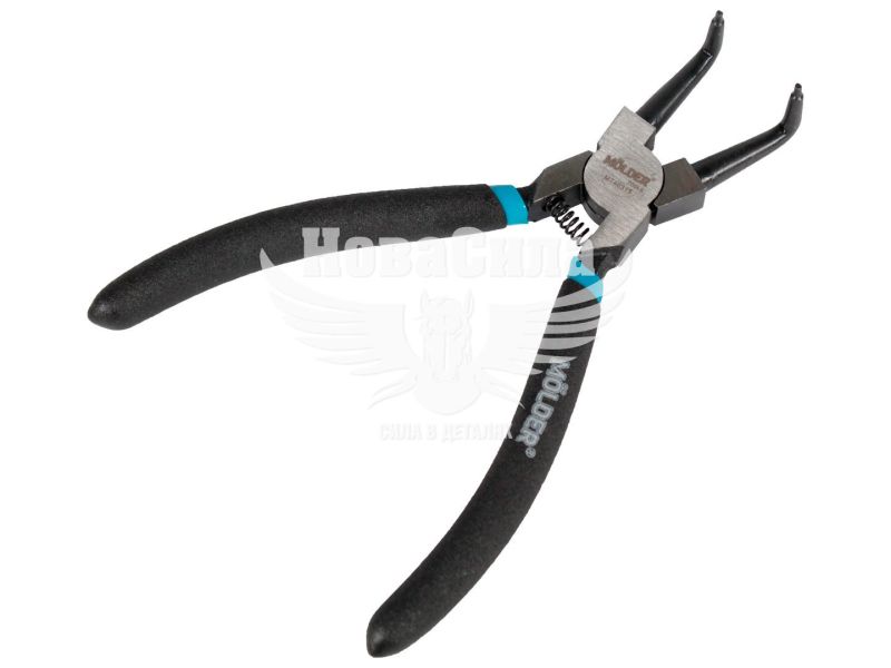 Щипці для зняття стопорних кілець (Molder Tools) зігнуті для зажиму 150мм. (MT46315)