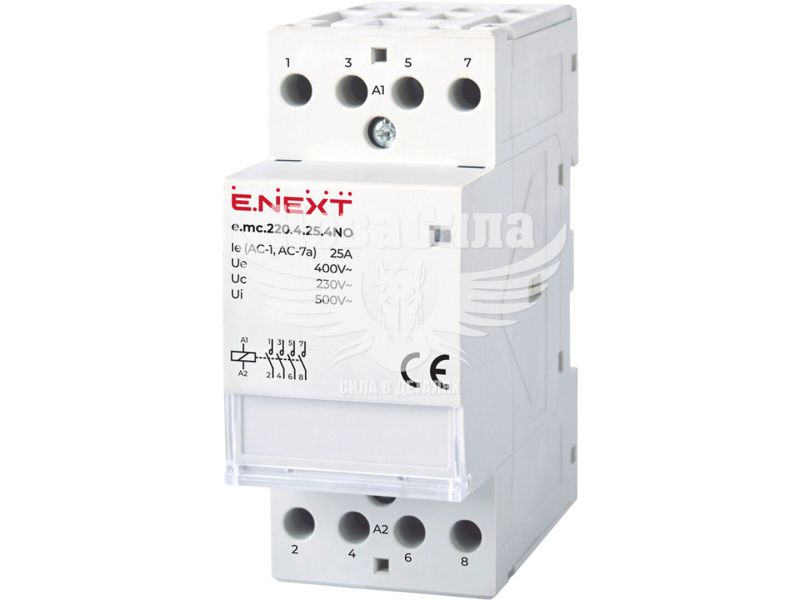 Модульний контактор E.NEXT e.mc.220.4.25.4NO, 4р, 25А, 4NO, 220В (p005005)