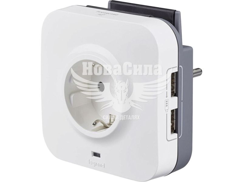 Перехідник розетка Legrand 2К+З 16 А 250 В 2xUSB з підставкою для телефону (694671)