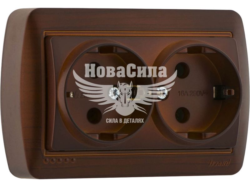 Розетка подвійна Lezard Demet з/з, античний кедр (711-0400-127)